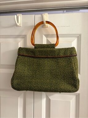 Vintage 1960's JR Florida Tweed Handbag with Amber Handles